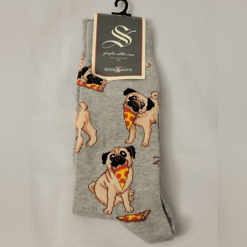 NWT SockSmith Pug and Pizza Socks Mens Size 10-13